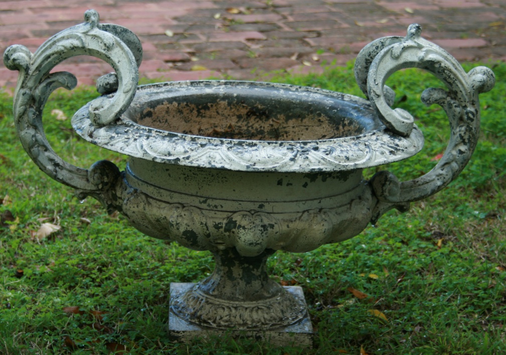 SOLD - Antique Cast Iron Urn with Ornate Handles