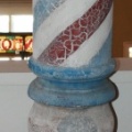 SOLD - Antique Hand Turned Wood Barber Pole in Original Red, White and Blue Paint