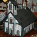 SOLD - Large early American schoolhouse wood bird house in original paint.
