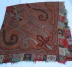 Antique hand embroidered Kashmir paisley shawl