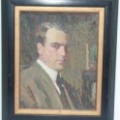 A self portrait of Clarence Hinkle, oil on canvas in original frame, sight size 11" x 14"