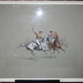 A serious game of polo.  Framed image of polo game in gouach and charcoal by listed artist Eugene Peychaubes, 1890 - 1967