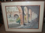 Watercolor of a California Mission. professionally mounted and framed.  32" 40" and signed by Dorthea Dunlap.