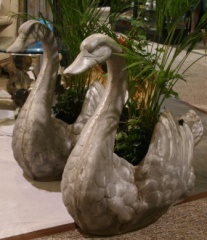 SOLD - Large pair of vintage metal swan planters