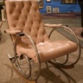 SOLD - Designer leather/steel 1920's rocking chair in the style of Thonet