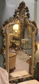 Antique beautifully carved and decoratively painted Venetian framed mirror. Approx 7 1/2 ft. tall