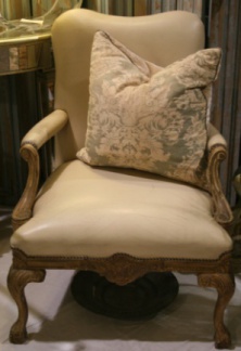 SOLD - Antique French Cream Leather Chair