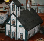 SOLD - Large early American schoolhouse wood bird house in original paint.