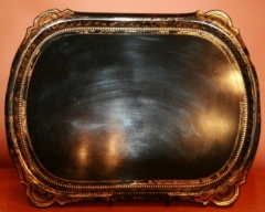 Antique Papier Mache Tray in Black with Gold Decoration
