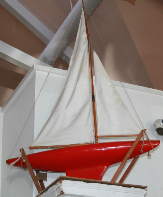 Vintage Pond Sailboat with Red Hull