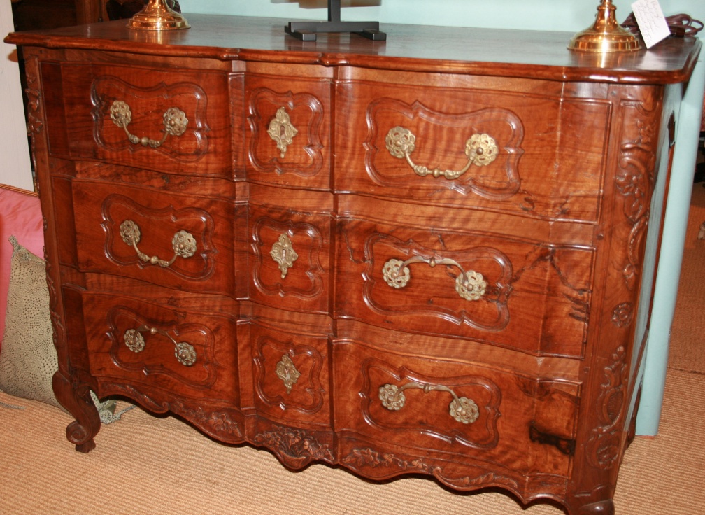 French 18th Century Fruit Wood Three Drawer Commode with Shaped Front