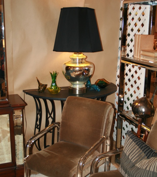 Mercury glass lamp and various Murano glass pieces