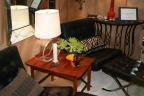 Lucite lamp and teak side table