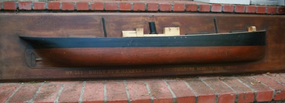 SOLD:  Antique wooden half hull ship model