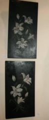 Black wooden panels with hand painted flowers