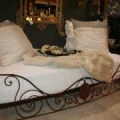SOLD - French Antique Wrought Iron Campaign Bed with Custom Upholstered Mattress