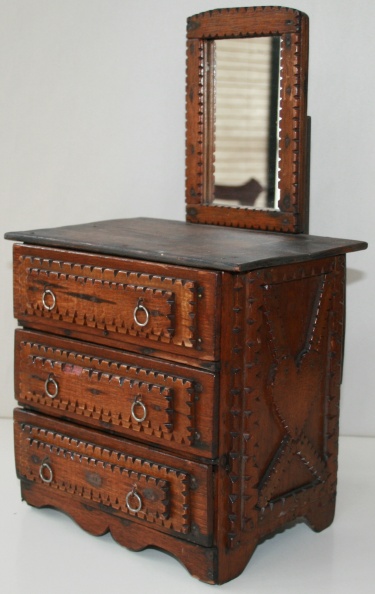 Tramp art chest of drawers with mirror in "sample size"