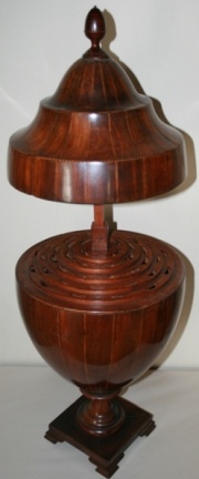 Open Antique Mahogany Urn Shaped Fitted Cutlery Box - see other photo