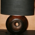 Contemporary circular wood base table lamp