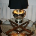 Mid century designer Adrian Pearsall walnut table with round glass top