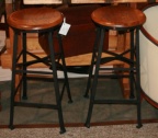 SOLD - Pair of Iron & Wood Stools