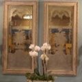 Fine pair of wood framed mirrors with decorative etched glass