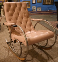 SOLD - Designer leather/steel 1920's rocking chair in the style of Thonet