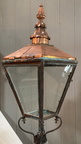 Pair of handsome antique copper lanterns from the street lamp posts of England. Proudly mount on posts or perhaps atop pillars at your driveway entrance. Originally gas lit, these impressive, classic lanterns are ready for the romantic ambiance of gas aga